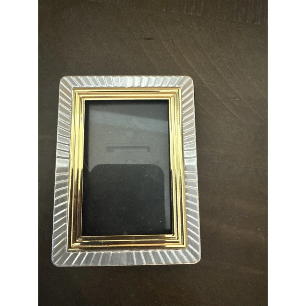VTG Mini Silver Gold Trim Picture Frame 2.5 X 1.5
